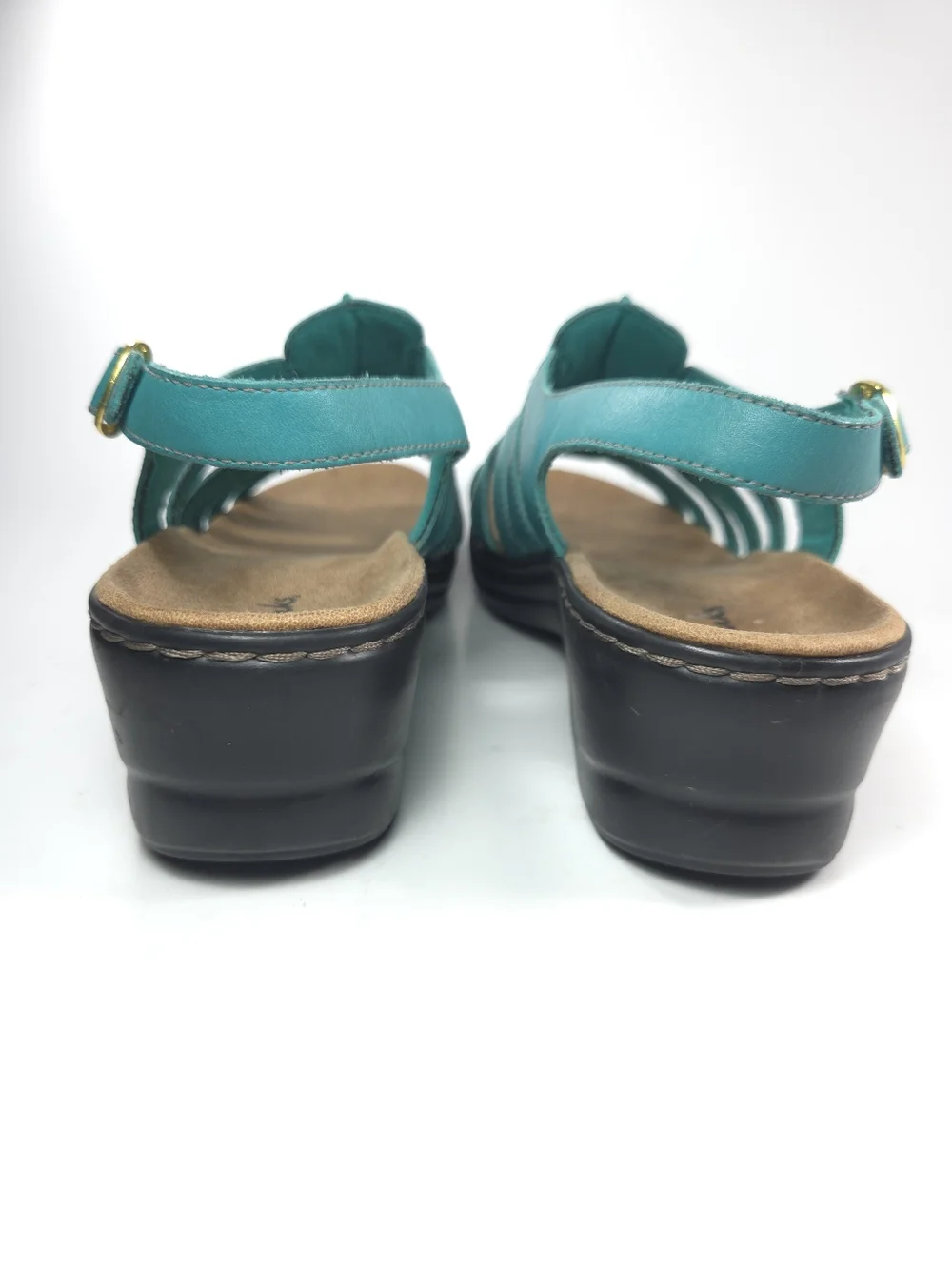 Clarks Lexi Marigold Teal Leather Strappy Wedge Sandals W 11 - Picture 6 of 14